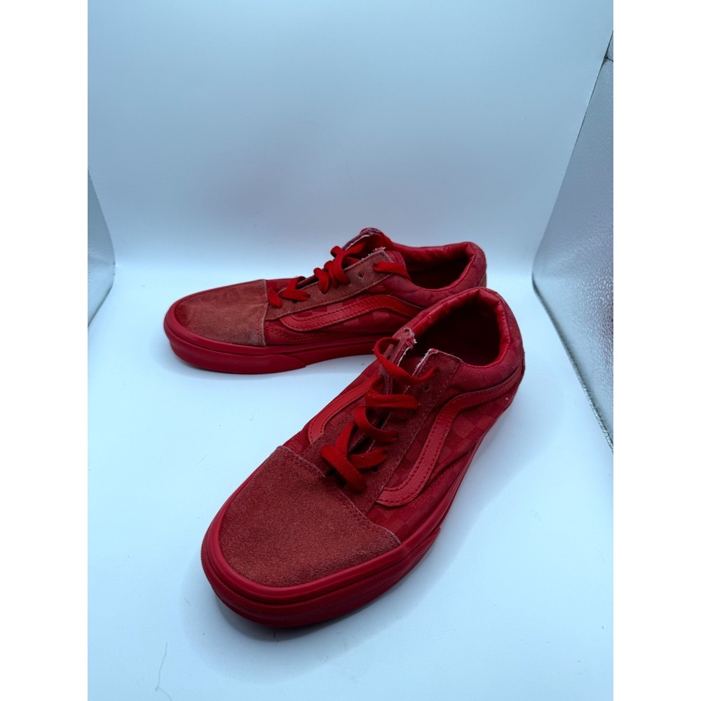VANS Old Skool Tonal Checkerboard Mens 7 Sneaker Racing Red Suede Skate Shoes
